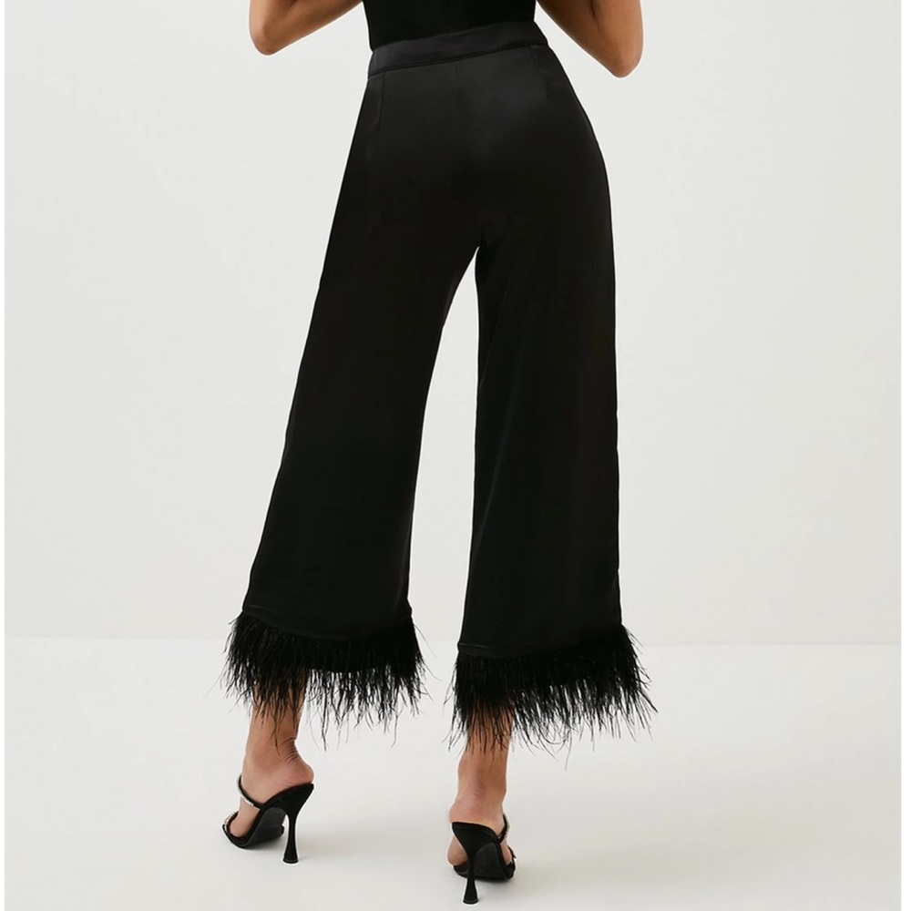 KAREN MILLEN Viscose Satin Crepe Feather Hem Trousers - 2 - Picture 2 of 7